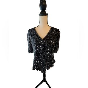 VTG Laurence Kazar Beaded Silk Evening Blouse Sz M